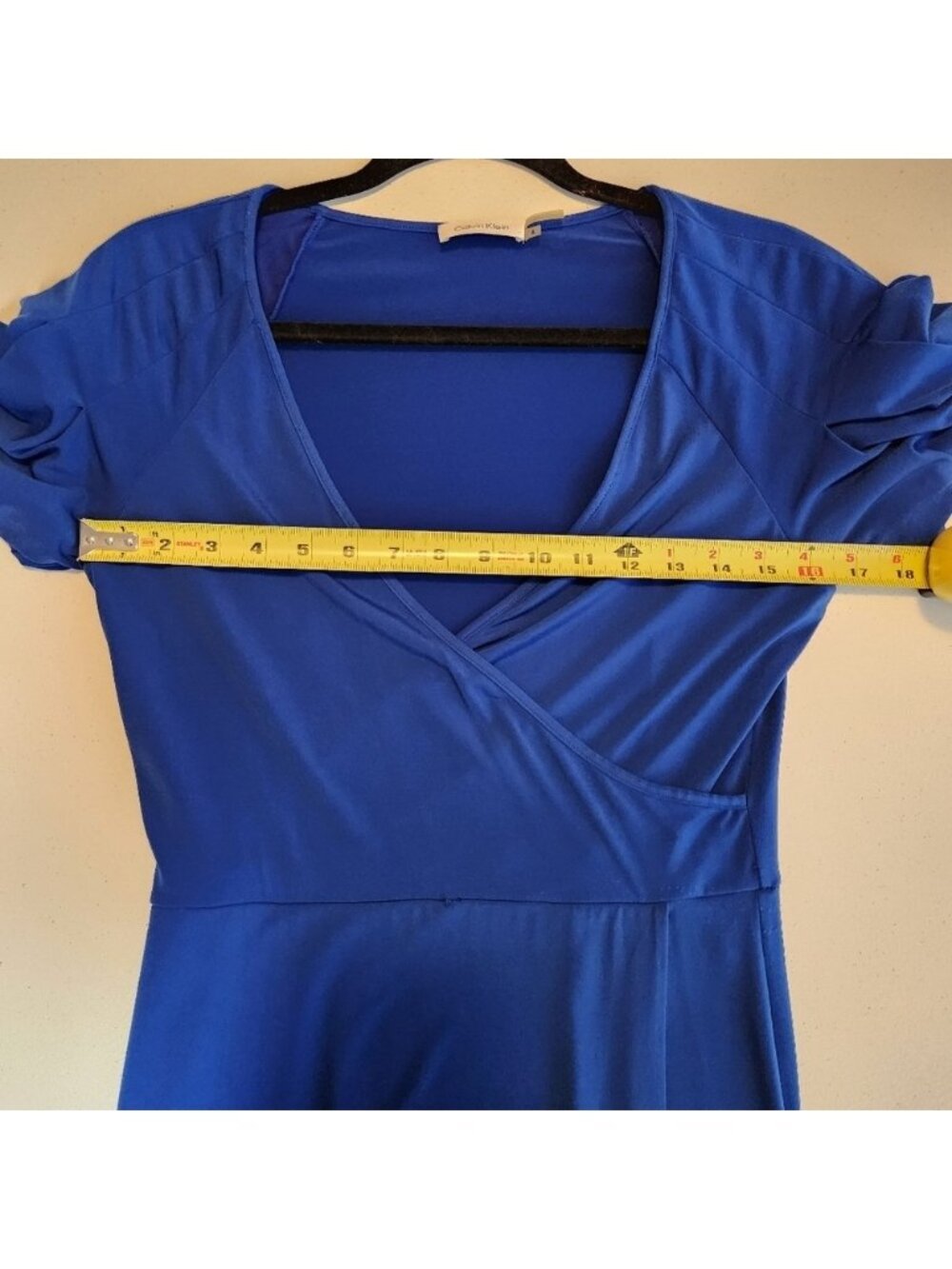 Calvin Klein Blue Short Sleeve Knee Length Dress Stretchy Wrap V-Neck Office - Picture 8 of 11